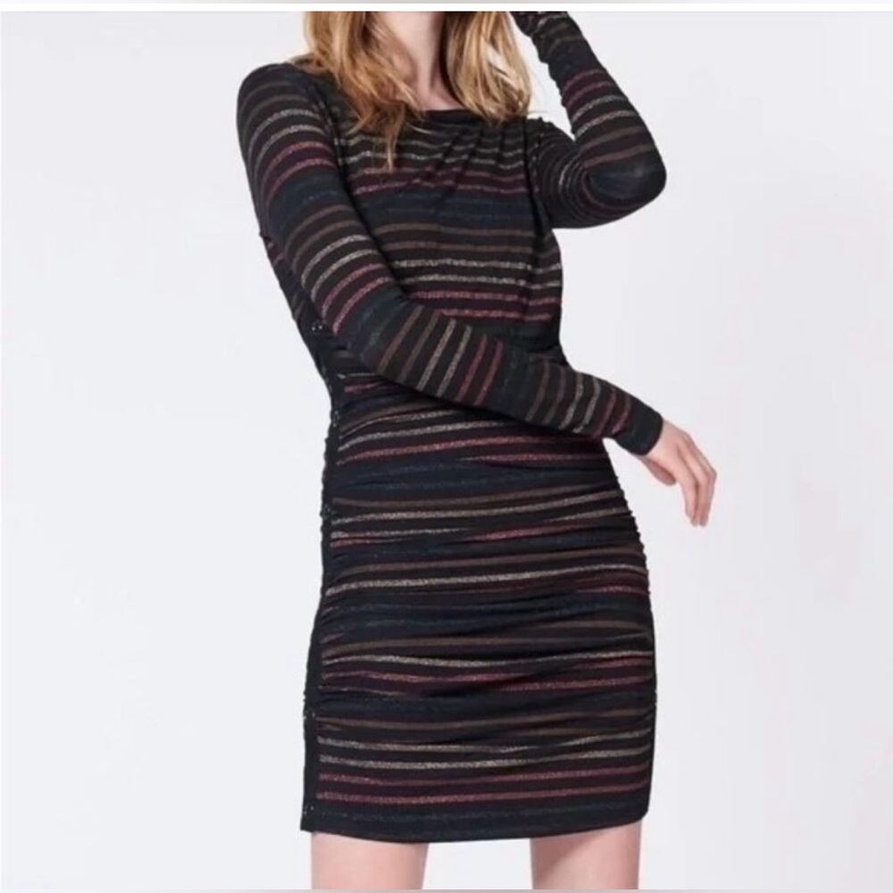 Veronica Beard NWOT Striped Metallic Ruched Bodycon Dress Sz L